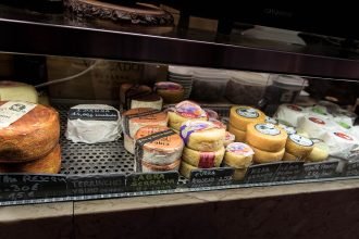 Packaged goods on a retail shelf